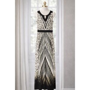 Chico's Maxi Dress Tan Black Keyhole Empire Waist Sleeveless Beach Size Small